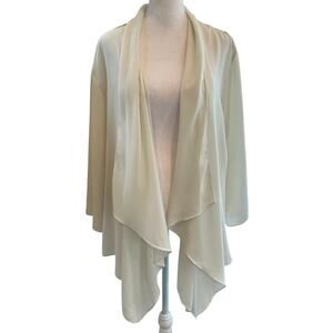 Soft Surroundings Open Front White Floral Draped Cardigan Large Lightweight